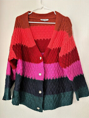 Haptics Color Block Cardigan Pink & Green Size Small